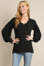 Black Lace Trim Sweater - Bellamie Boutique