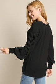 Black Lace Trim Sweater - Bellamie Boutique