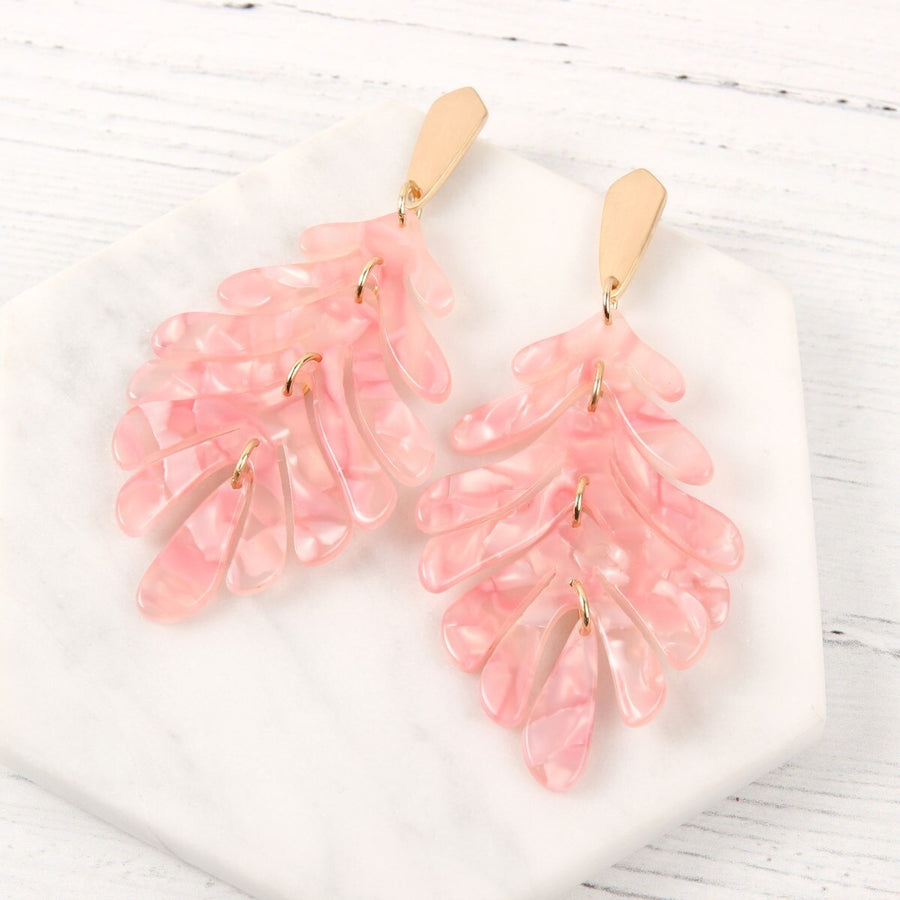 Pink Resin Leaf Earrings - Bellamie Boutique