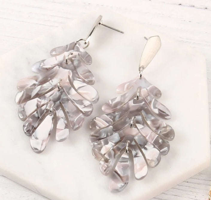 Grey Resin Leaf Earrings - Bellamie Boutique