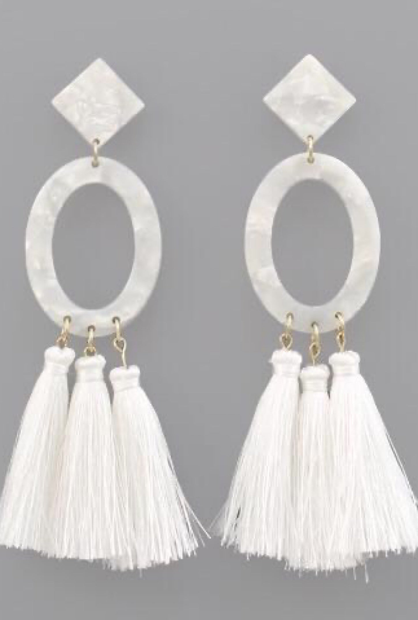 White Acrylic Tassel Earrings - Bellamie Boutique