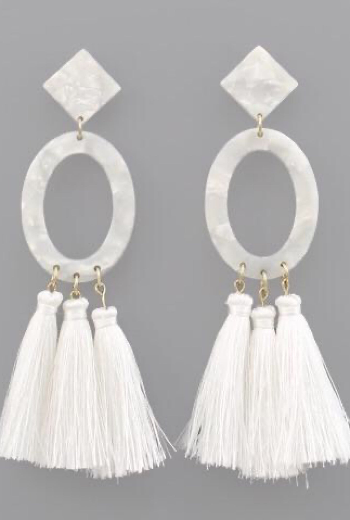 White Acrylic Tassel Earrings - Bellamie Boutique