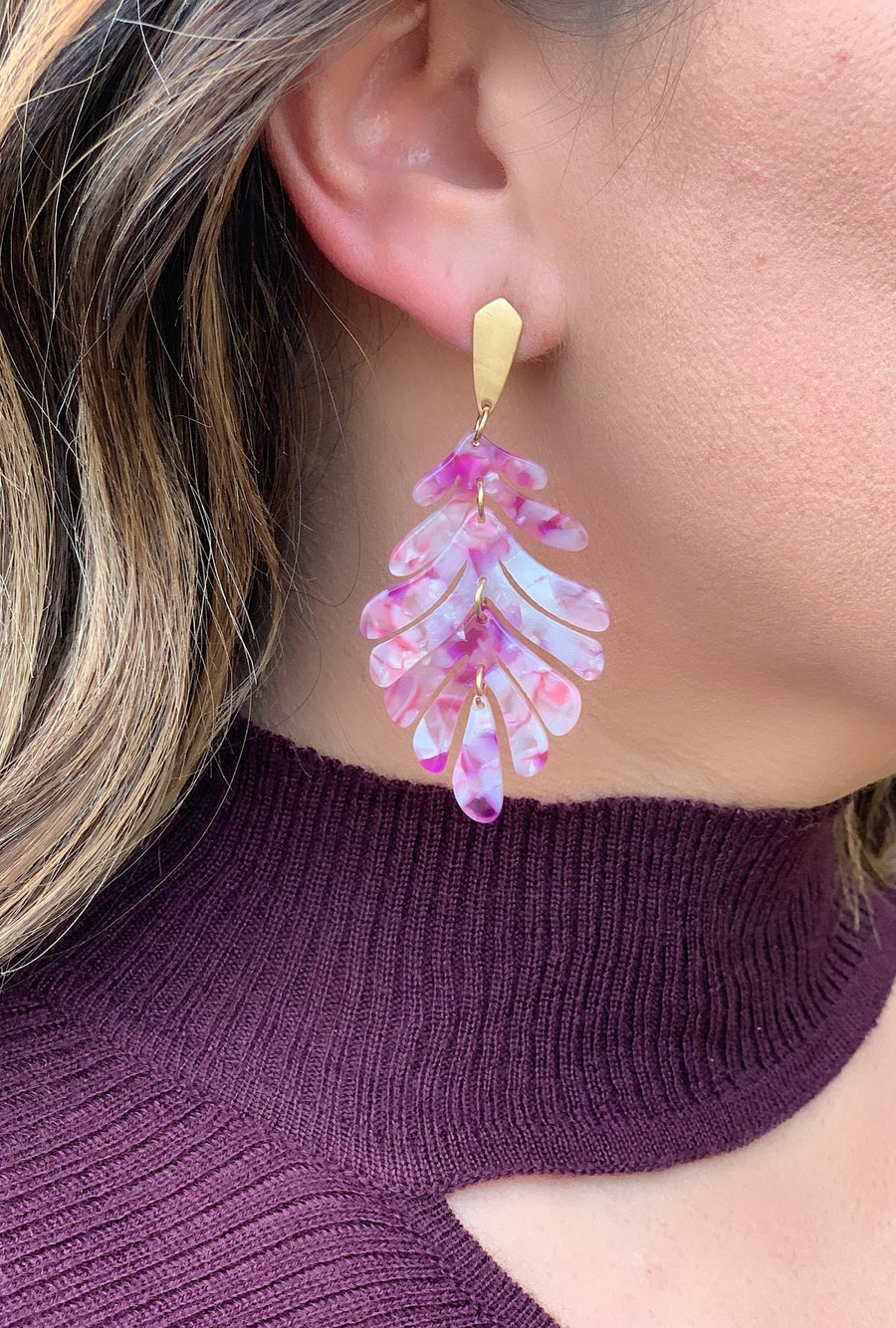 Acrylic Purple Leaf Earrings - Bellamie Boutique