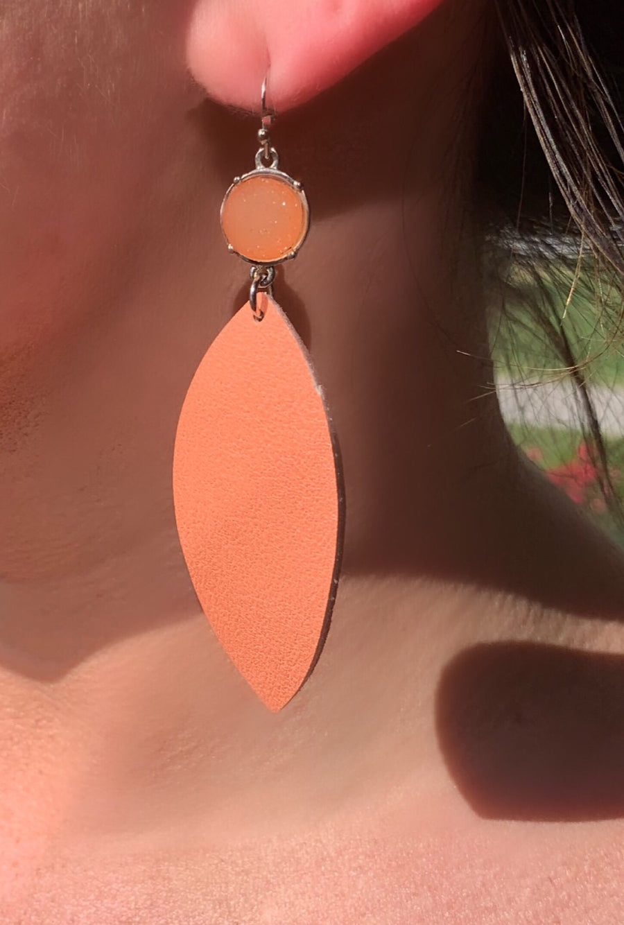 Coral Druzy Leather Earrings - Bellamie Boutique