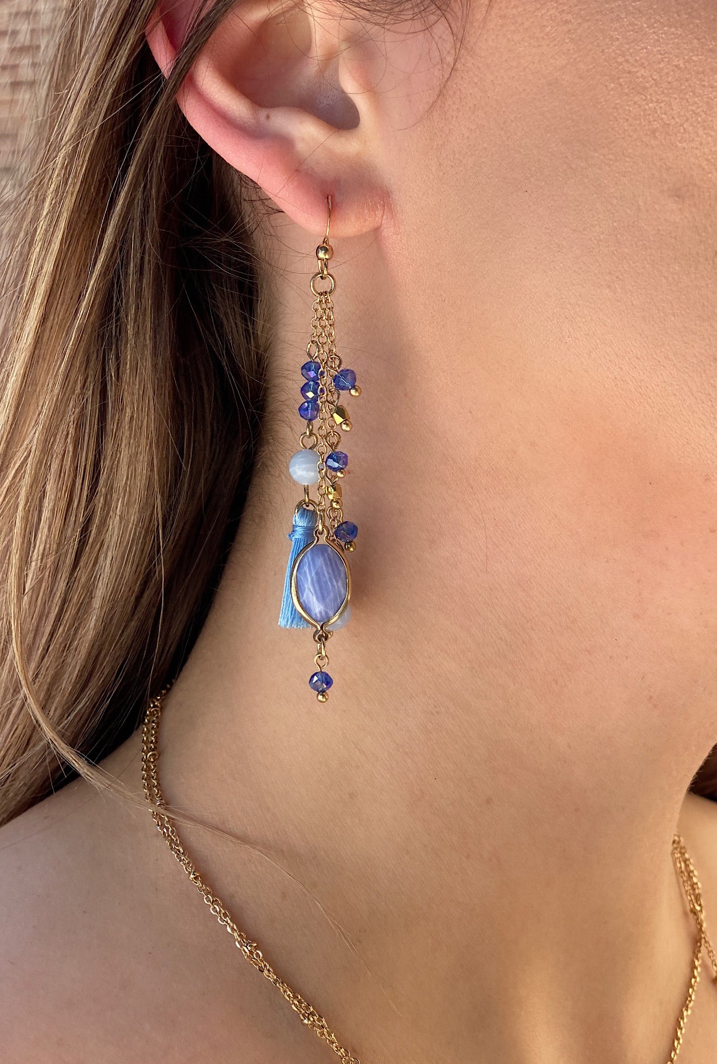 Blue Waterfall Tassel Earring - Bellamie Boutique
