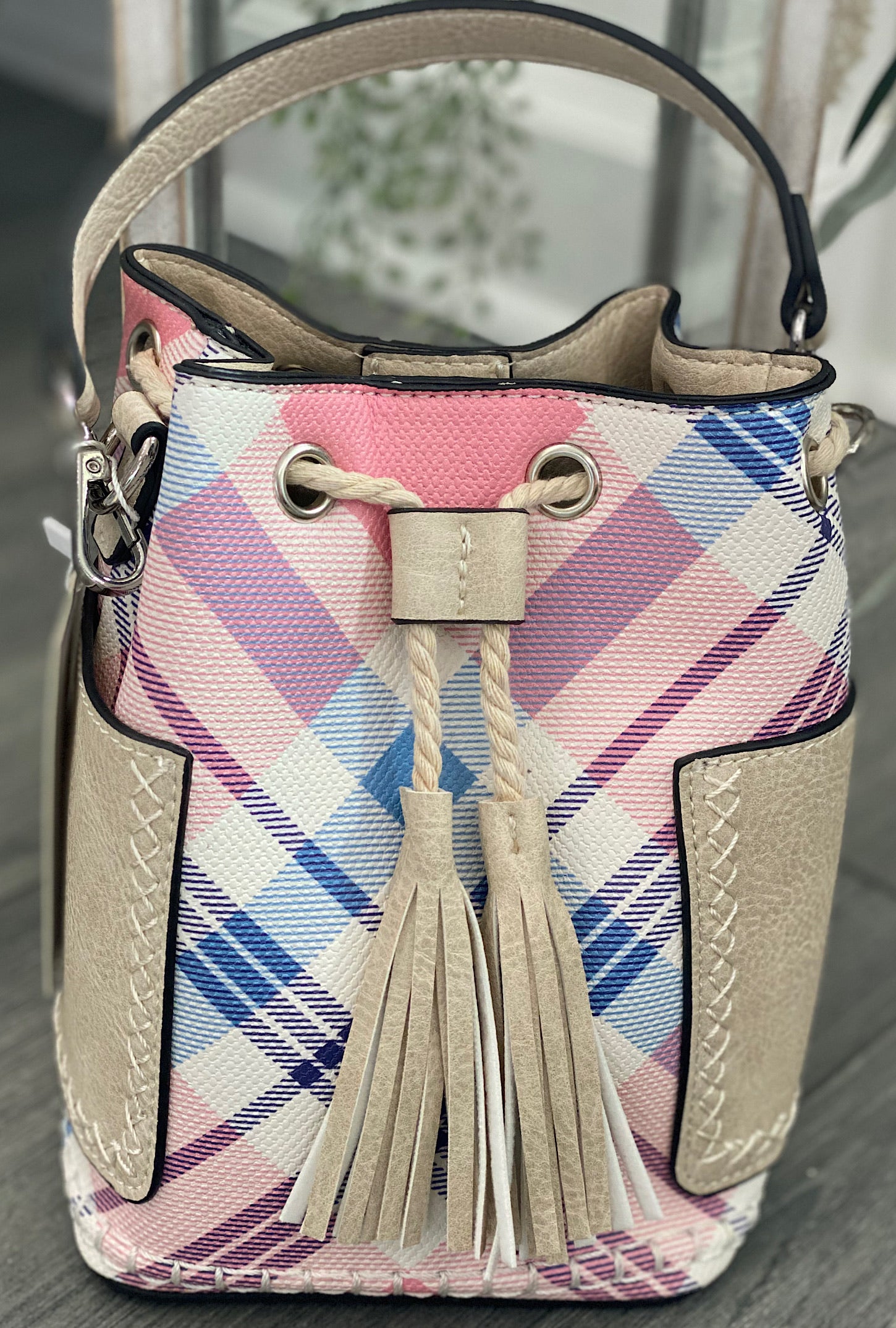 Pink Plaid Bucket Bag - Bellamie Boutique