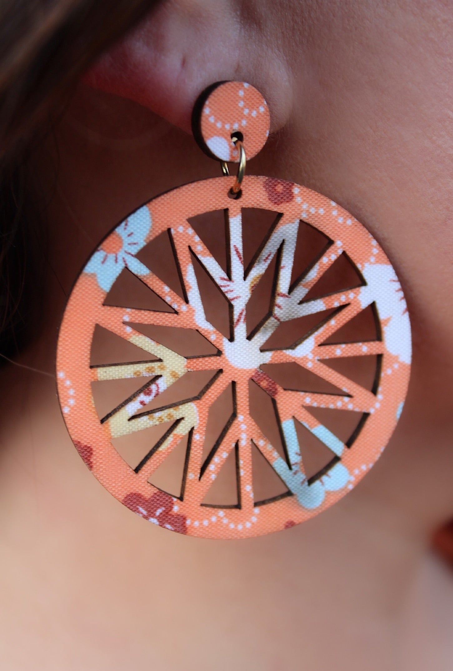 Orange Floral Wood Earrings - Bellamie Boutique