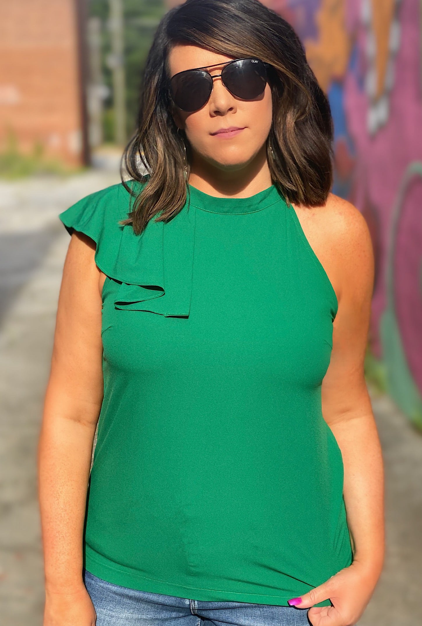 Kellie Top-Green - Bellamie Boutique