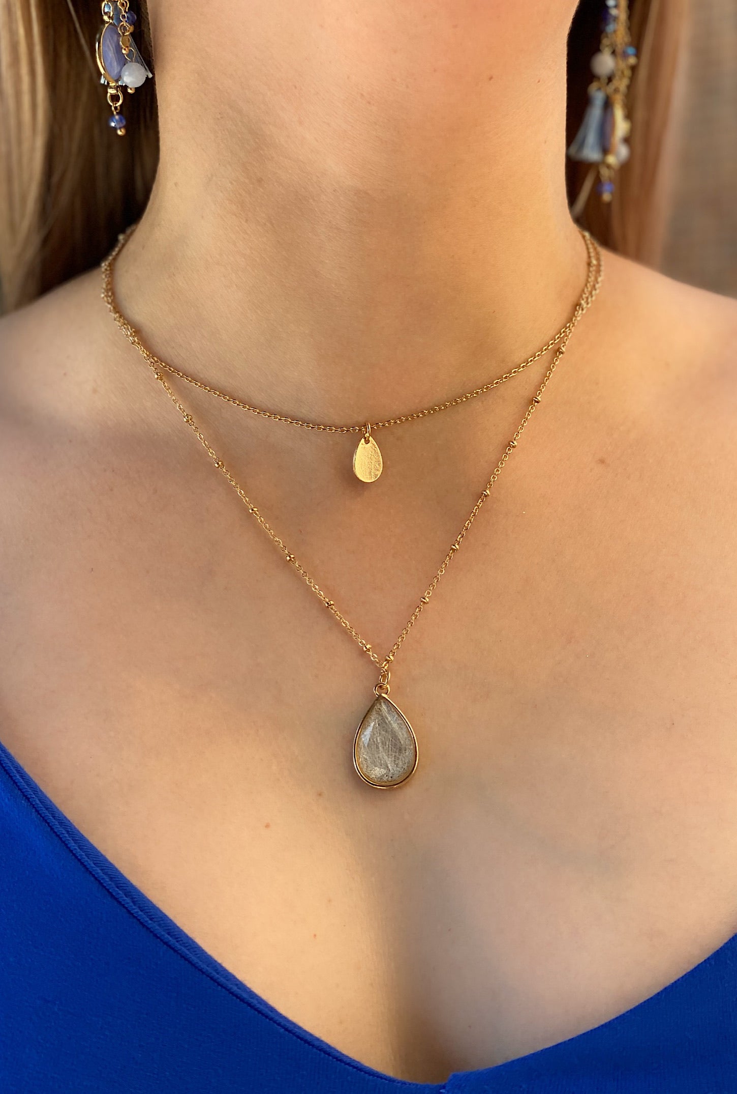 Teardrop Stone Layered Necklace - Bellamie Boutique